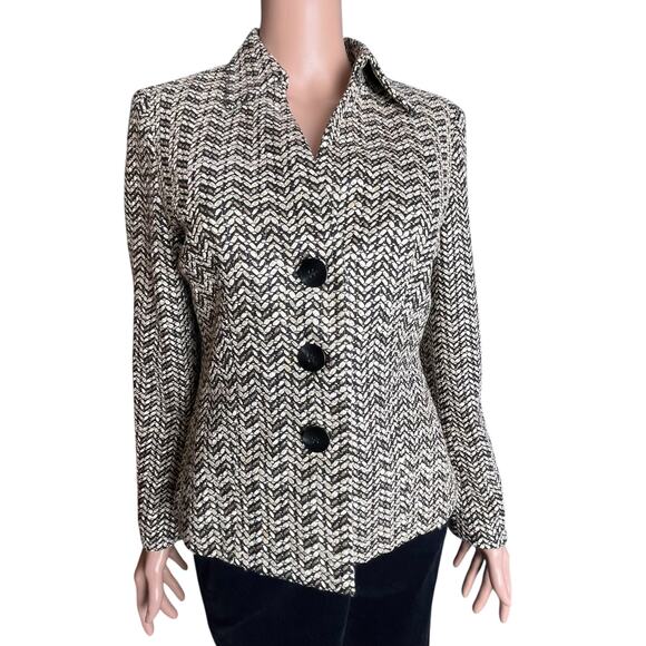 Talbots Black & Beige Tweed Blazer 8P Career Business Preppy Old Money Classic - Picture 1 of 5